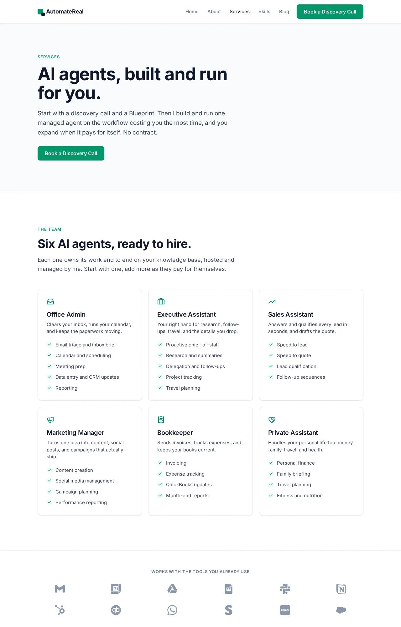 The AutomateReal services page