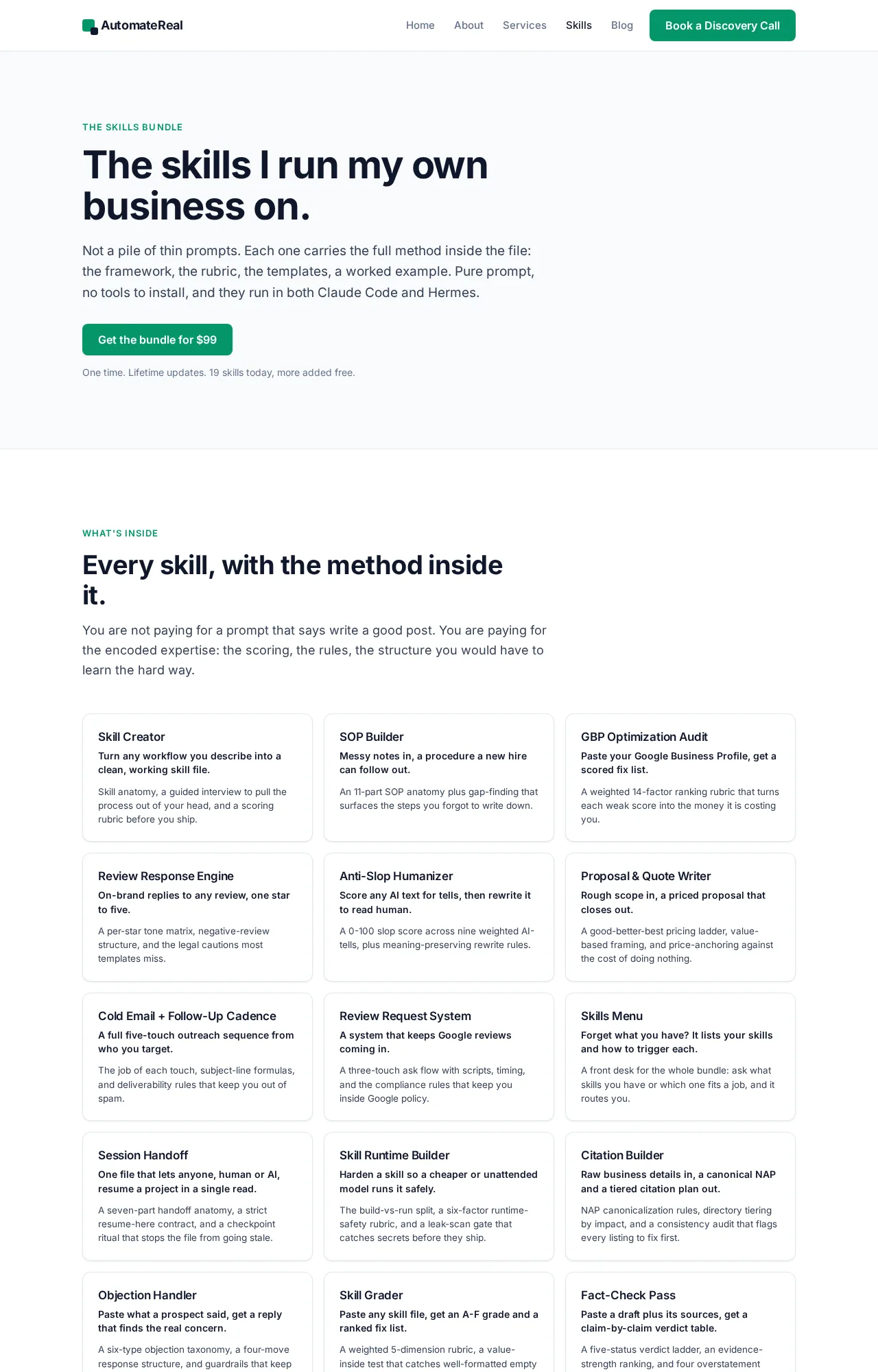 The AutomateReal skills page